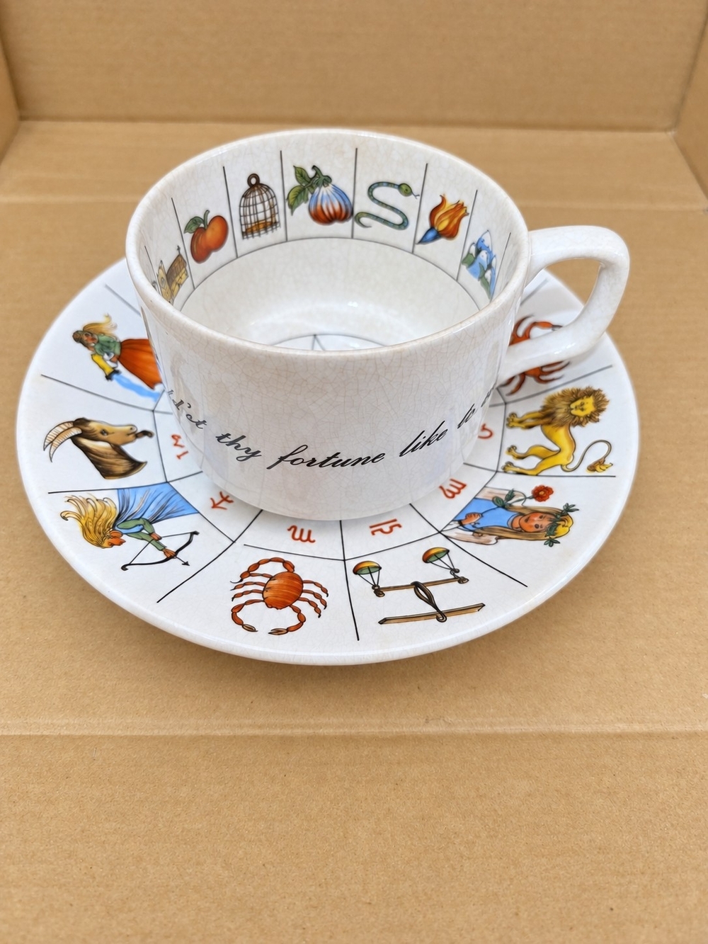 Vintage Jon Anton Taltos Fortune Telling Tea Cup & Zodiac Saucer England